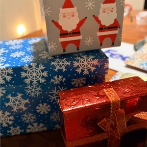 Tag Holiday Decor Gift Boxes - Red, Gold, Blue, White